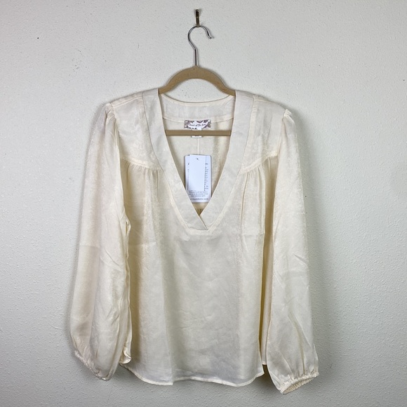 NWT Band of the Free | Cash Ivory Long Sleeve Peasant Satin Top L - Picture 5 of 12